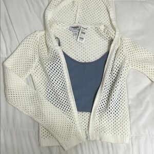 Mesh Stitch Zip Cream Cardigan Knit Sweater